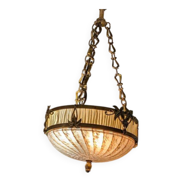 Lampe suspension Lucien Gau en bronze