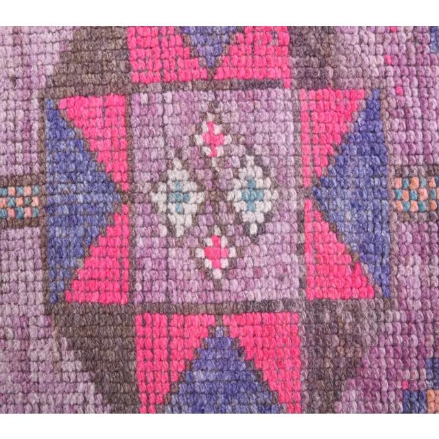 1970s Turkish Handmade Geometric Pink Wool Runner Rug 80x387
