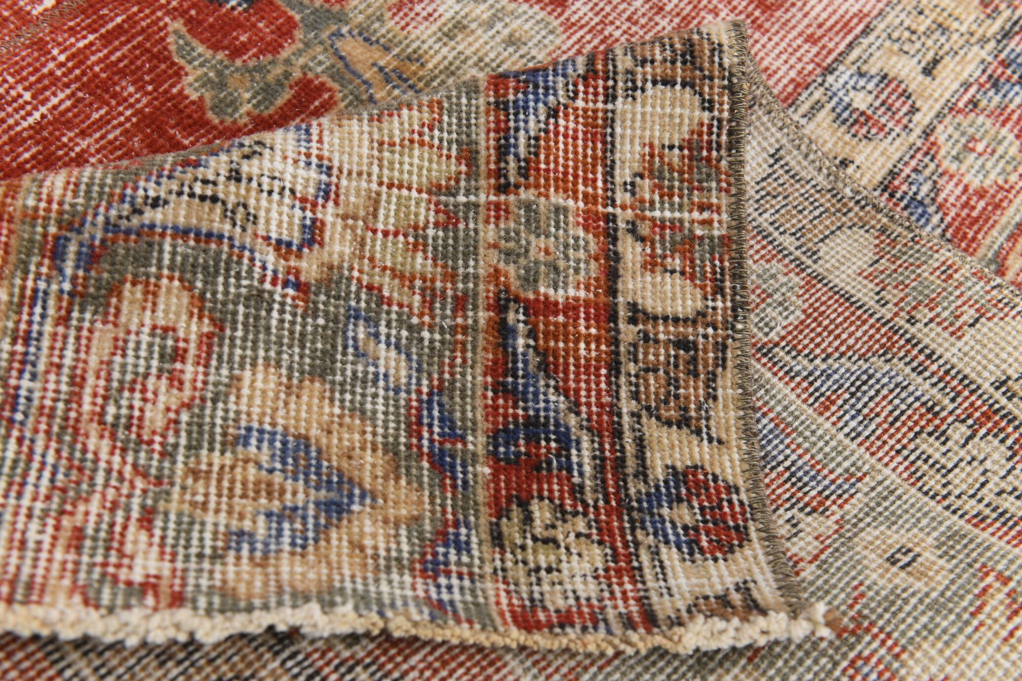 4x7 Red & Cream Vintage Area Rug 126x236Cm SK 17738