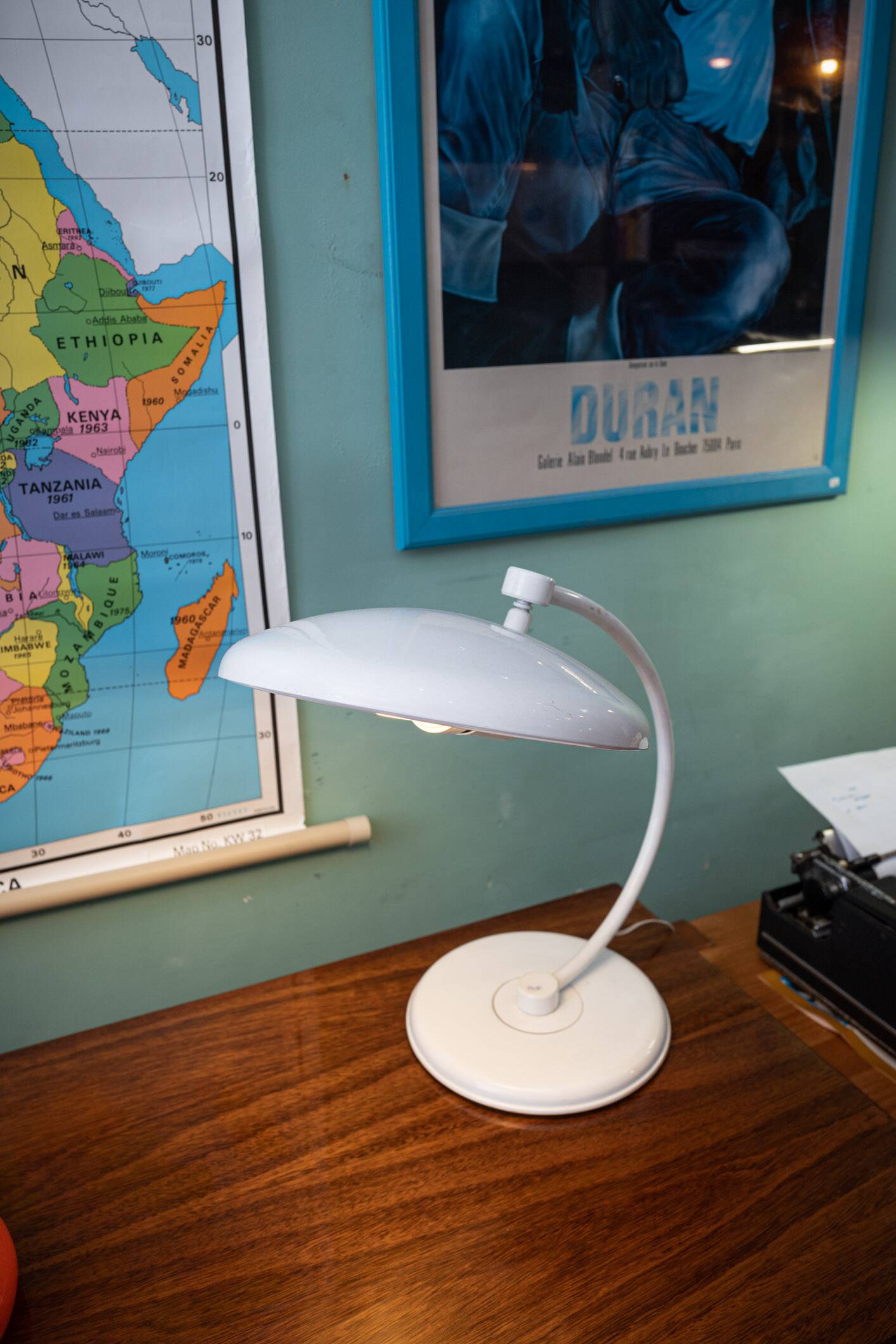 Vintage white metal Bauhaus style desk lamp