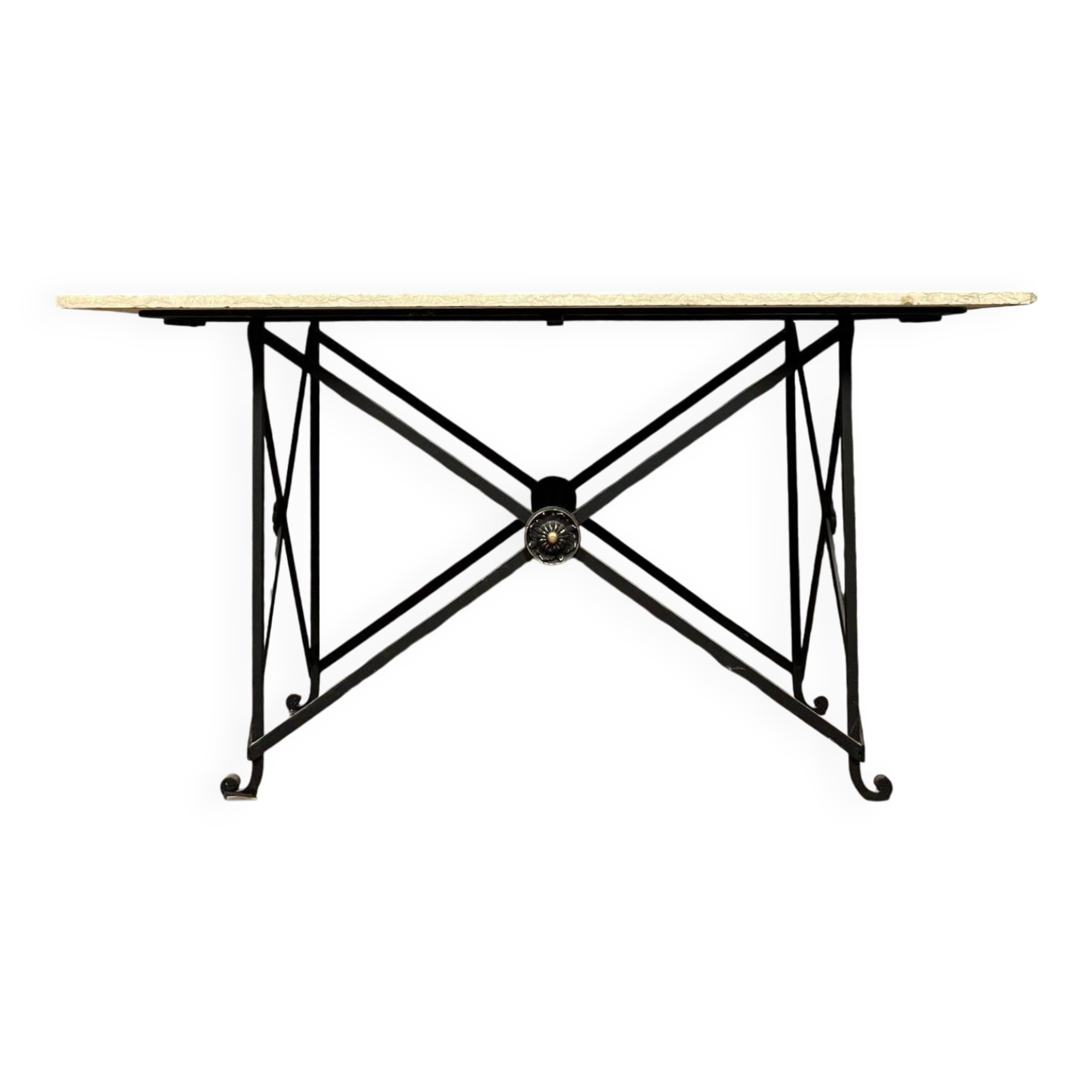 Superb Art Deco period console in iron and Carrara marble circa 1930