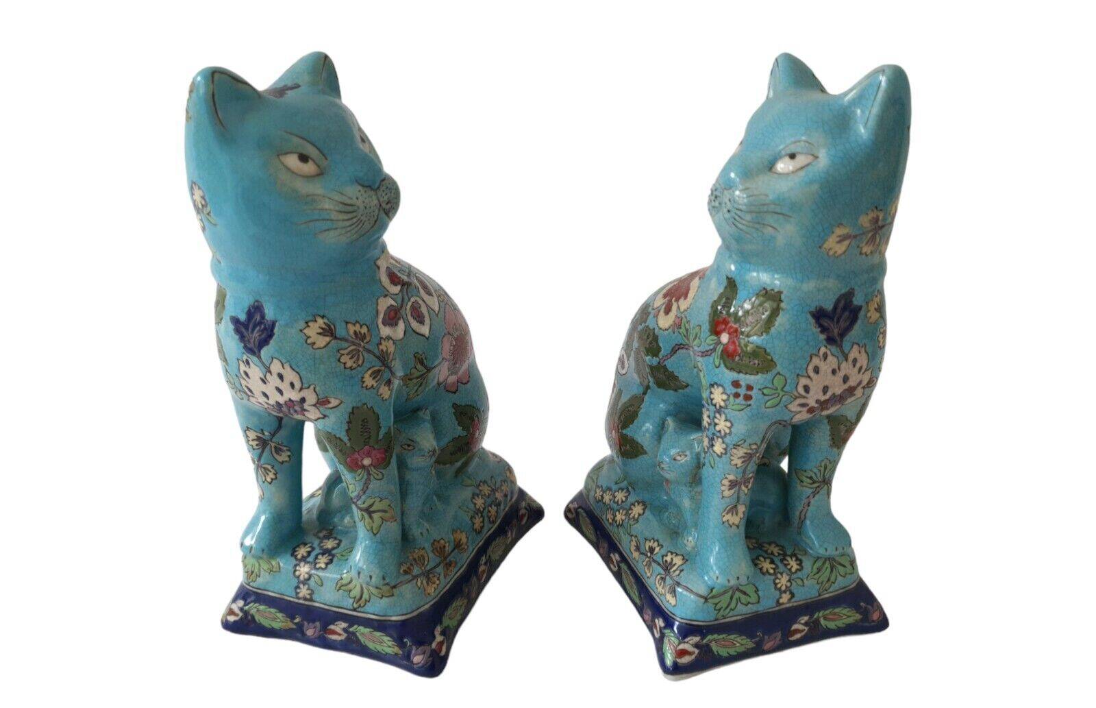 Pair Of Longwy Cross Of Lorraine Cat And Kittens Bookends Multicolored