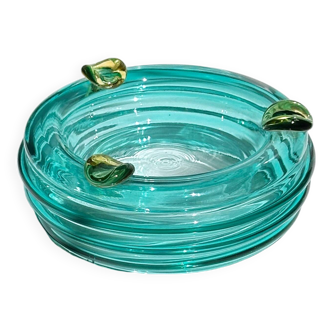 Vide-poche / cendrier en verre italien turquoise postmoderne