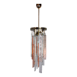 Poliarte chandelier by albano poli, pink and transparent murano glass, italy, 1970