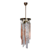 Poliarte chandelier by albano poli, pink and transparent murano glass, italy, 1970
