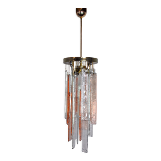 Lustre poliarte par albano poli, verre de murano rose et transparent, italie, 1970