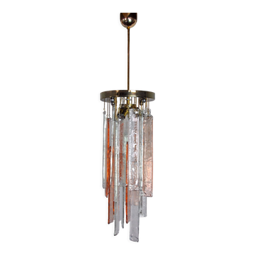 Poliarte chandelier by albano poli, pink and transparent murano glass, italy, 1970