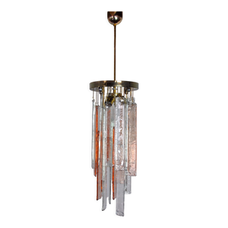 Poliarte chandelier by albano poli, pink and transparent murano glass, italy, 1970