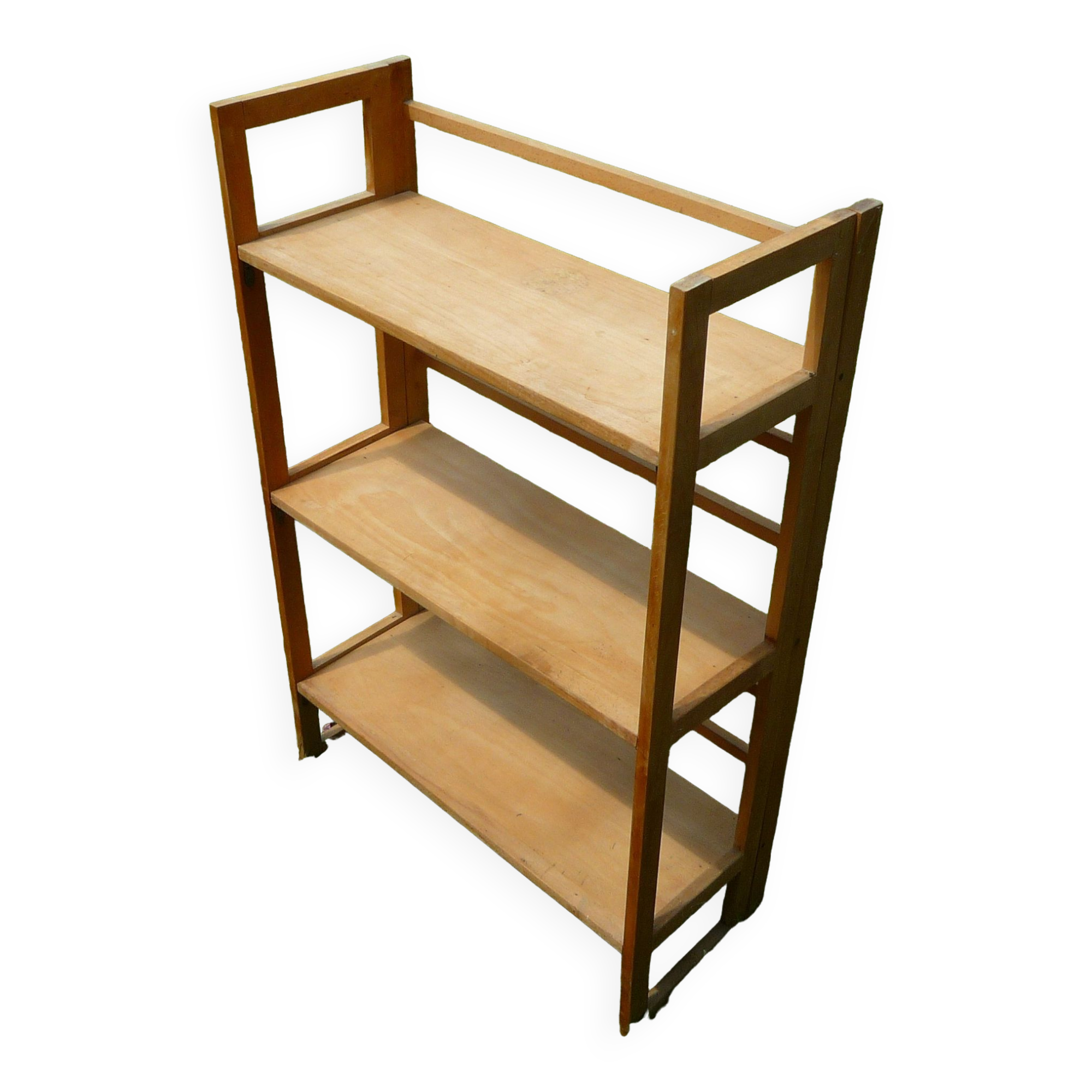 Bookseller's folding wooden shelf, vintage 1970s