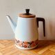 Vintage enameled metal coffee maker - floral decor