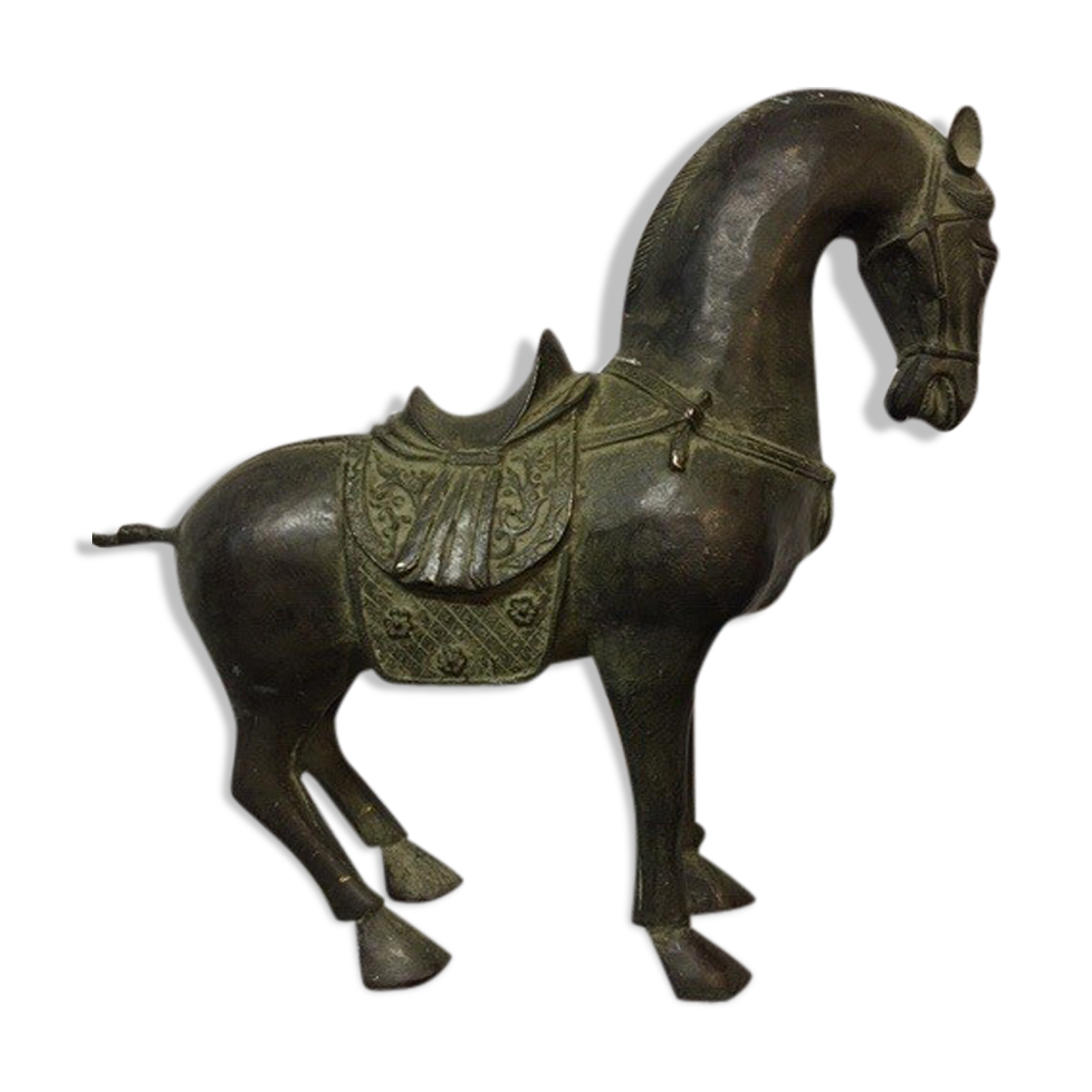 Sculpture horse bronze green patina