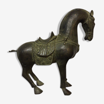 Sculpture horse bronze green patina