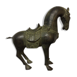 Sculpture horse bronze green patina