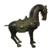 Sculpture horse bronze green patina