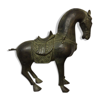 Sculpture horse bronze green patina