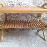 Side table in rattan and wicker curved vintage years 60/70