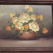 Oil on canvas still life by R. Waddoms 20th bouquet of flowers