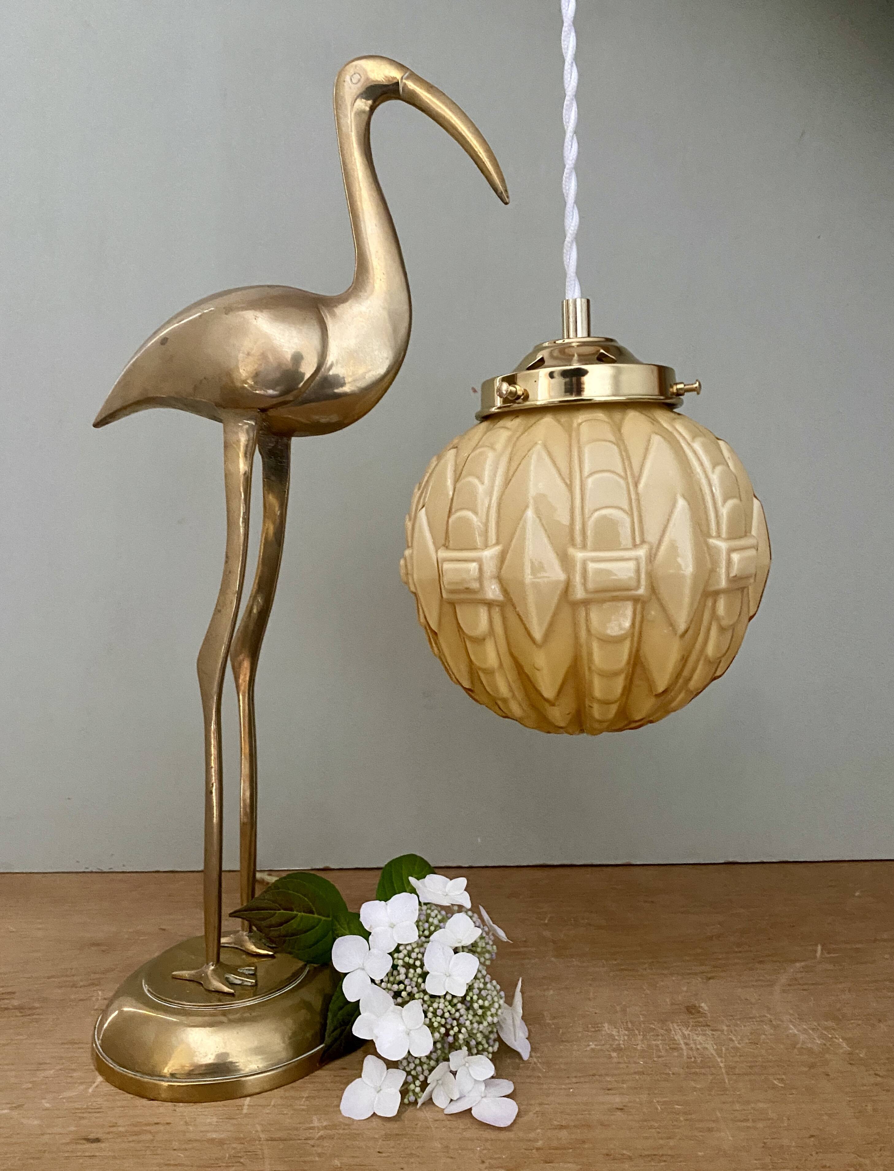 Vintage globe pendant light in pale yellow opaline