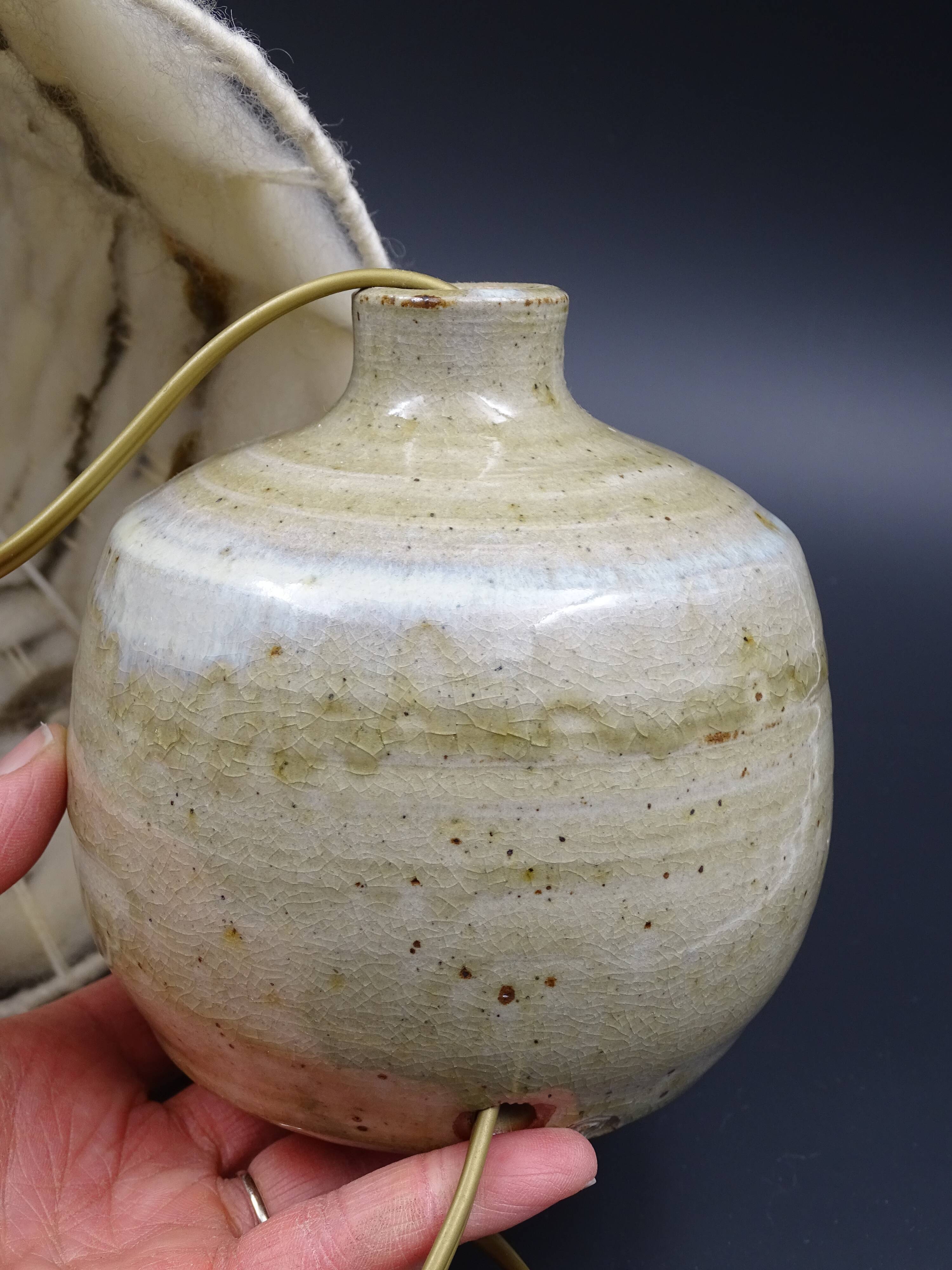 Pair of bedside lamps in stoneware and wool lampshades - Vintage around 1970