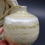 Pair of bedside lamps in stoneware and wool lampshades - Vintage around 1970