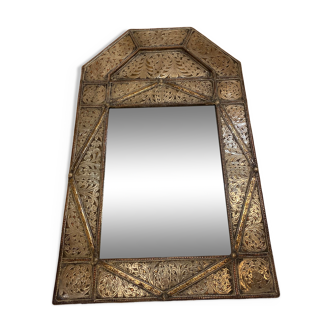 Mirror in silver metal and brass