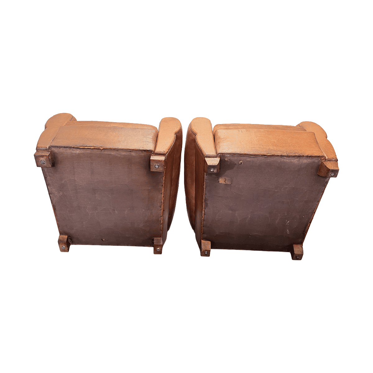 French Art Deco Style Leather Club Armchairs, 1950/60s