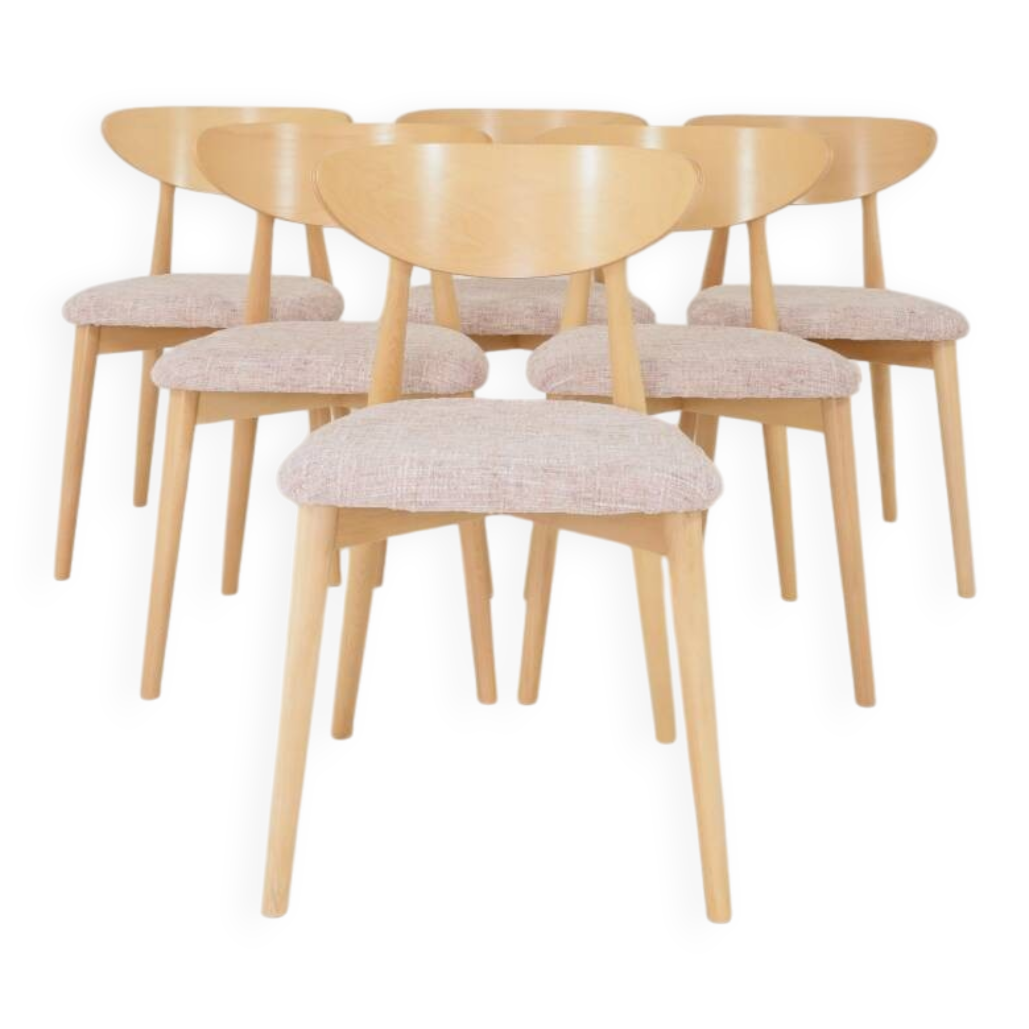 Dining Chairs Set of 6 Pink Soft Fabric Scandinavian design Natural wo