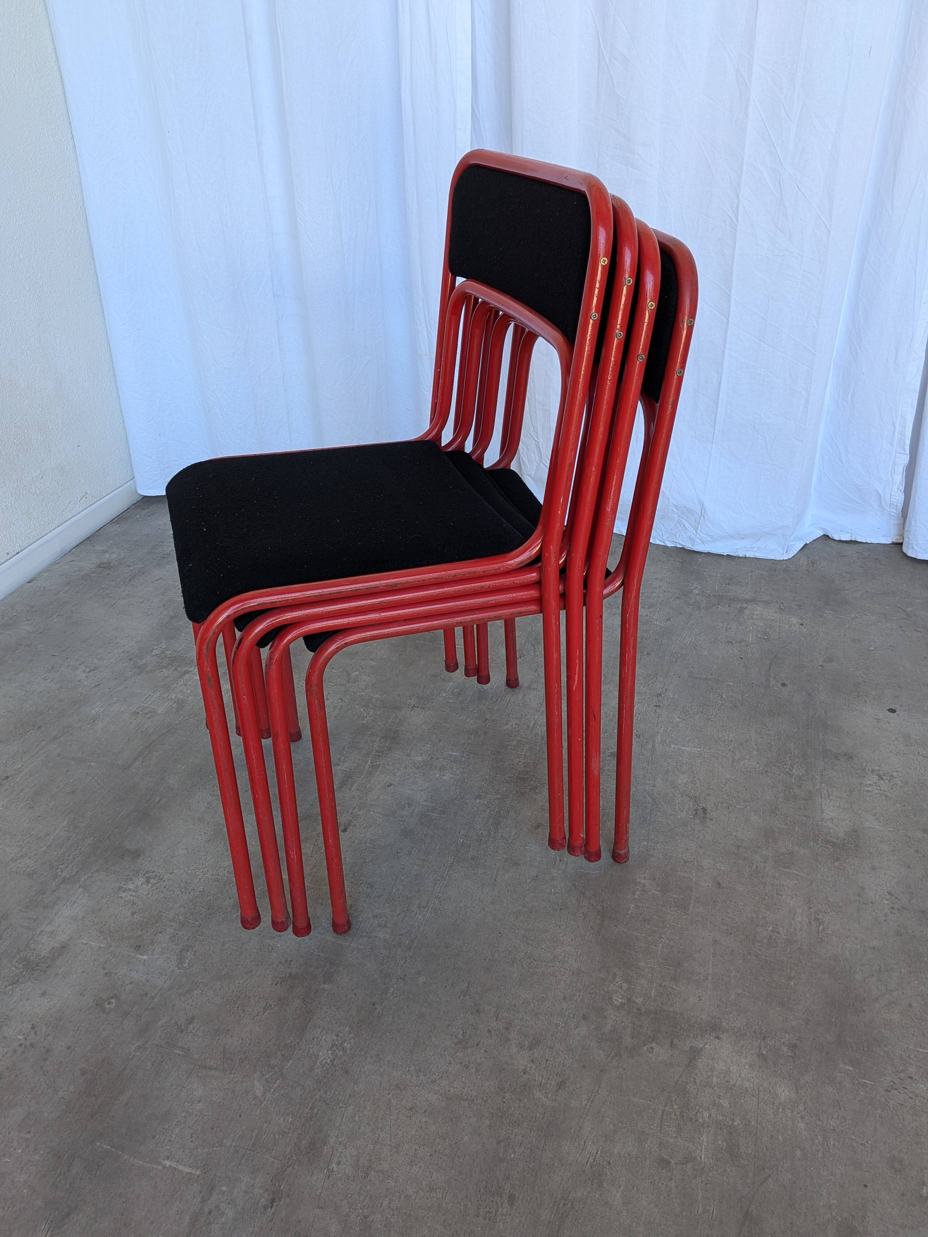 Set of 6 red & black metal chair: space age stackable dining chair baša