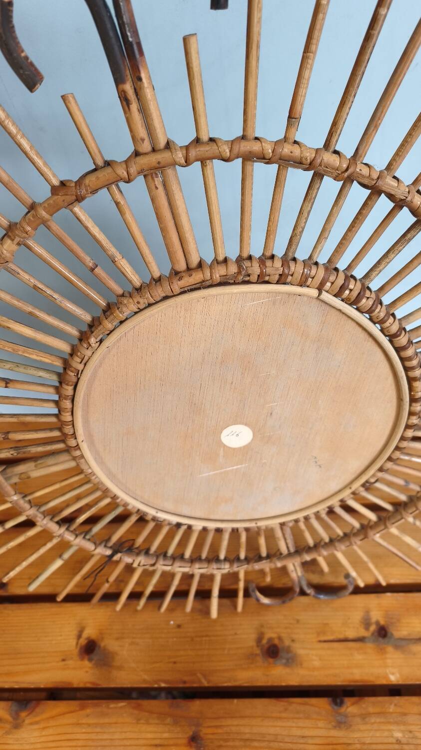 Sun mirror in rattan and bamboo: vintage 1960s