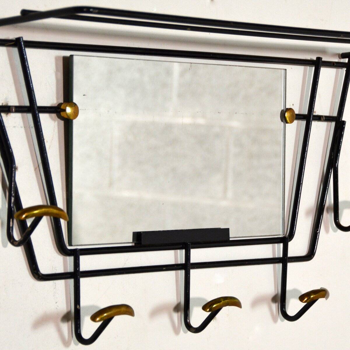 Black and gold brass wall-mounted coat rack / hat rack, 1950s