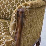 1950s, Danish 3-seater sofa, furniture velour, carved ash wood.