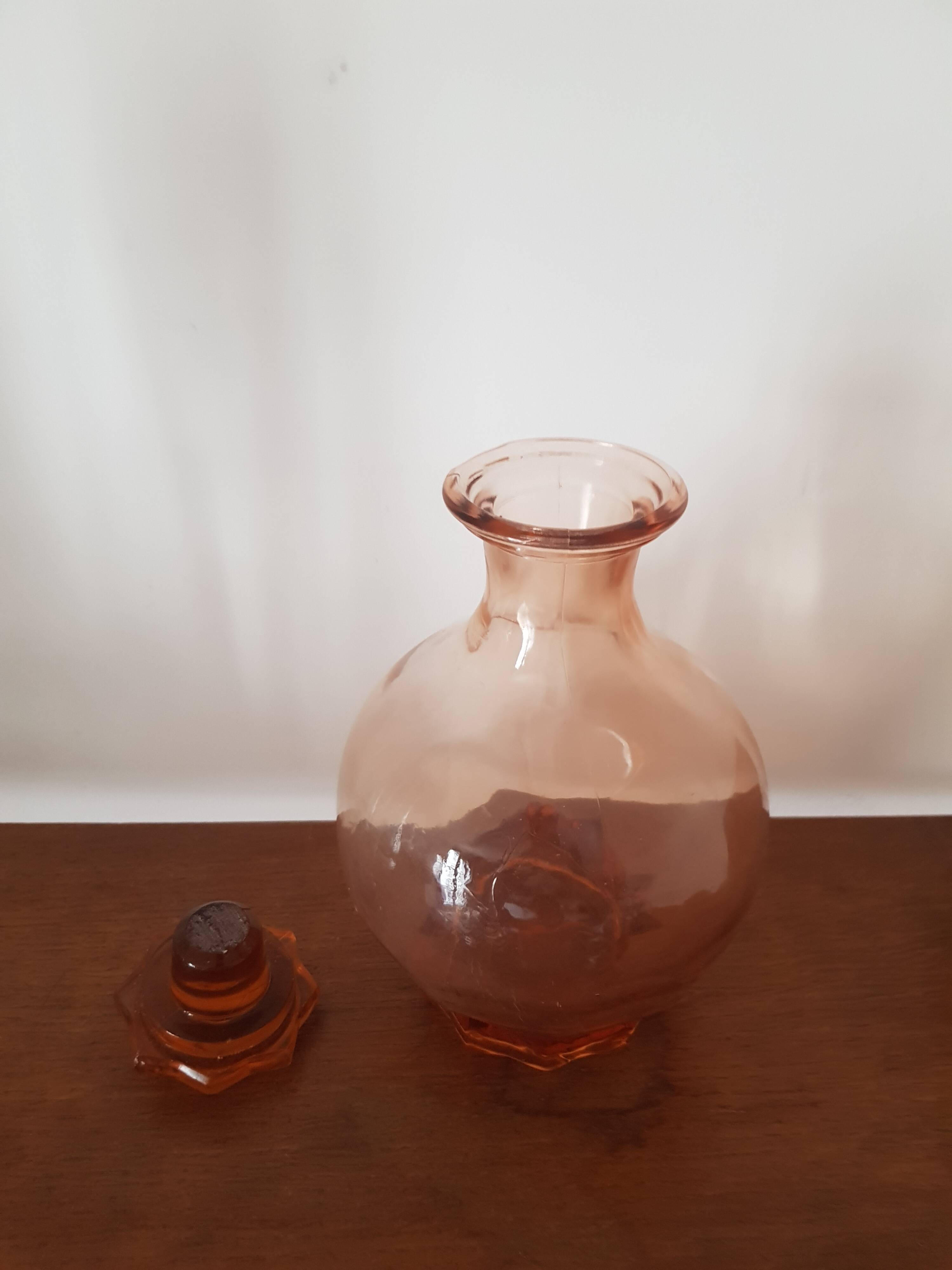 Vintage pink glass liqueur carafe