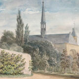 The garden of the abbey. Watercolour 19th century monogrammed.