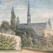 Le jardin de l’abbaye.Aquarelle XIXe monogrammée
