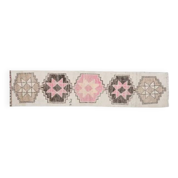 Vintage Turkish Oushak Pink Brown Wool Rug 72x312