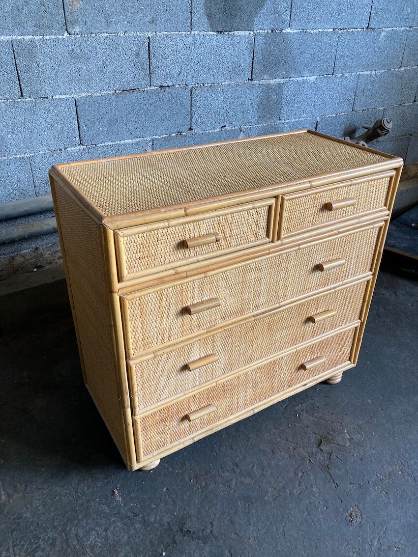 Chest of drawers in braided rattan with 5 drawers