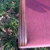 Armchair Voltaire or shepherdess and foot rest in pink velvet Louis XVI