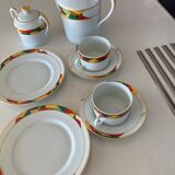 Teapot or coffee maker assembly with saucers and plates, milk jar and sugar bowl Longchamp