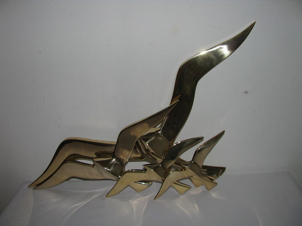 Wall Decoration Set 4 X Seagull / Swallow / Bird. Brass 70 / 80s