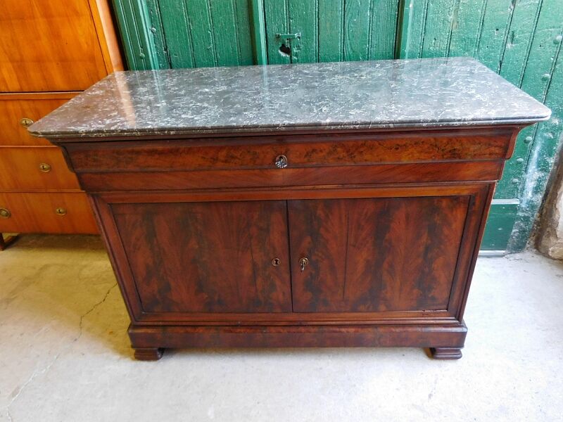 Chest of drawers bahut louis philippe in mahogany gray marble of the nineteenth century