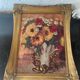 Huile sur panneau ancienne encadrée bouquet de fleurs