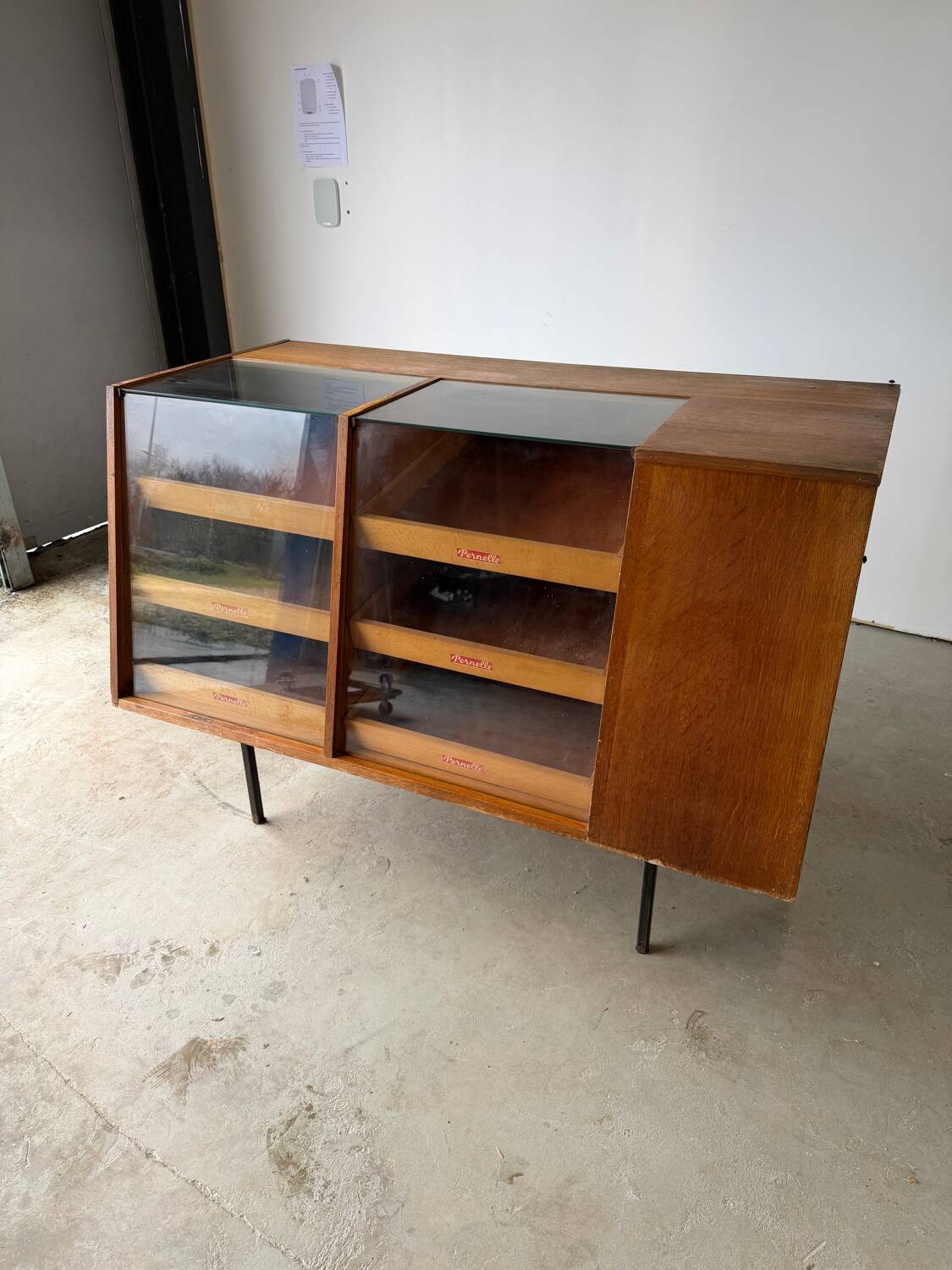 Antique teak craft shop furniture / counter / haberdashery display cabinet.