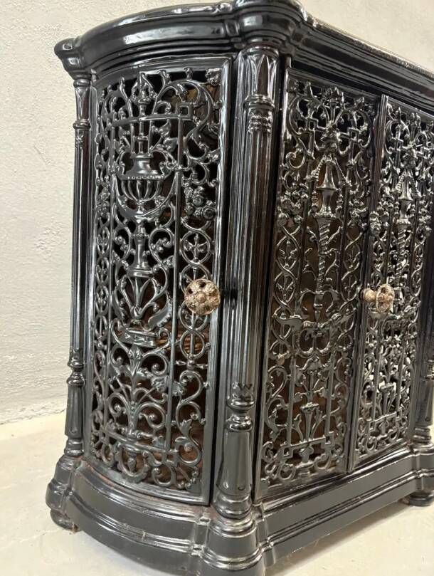 Antique decorative fireplace insert ornate cast iron black 1900s French style