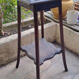 High art nouveau pedestal table brown wood varnished marble france 20's retro vintage decoration