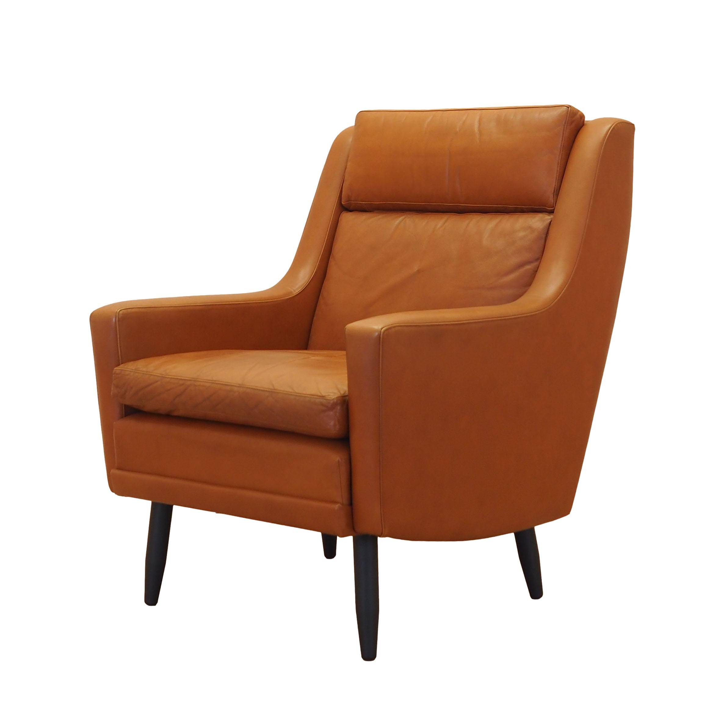 Fauteuil orange, design danois, années 1970, fabriqué au Danemark
