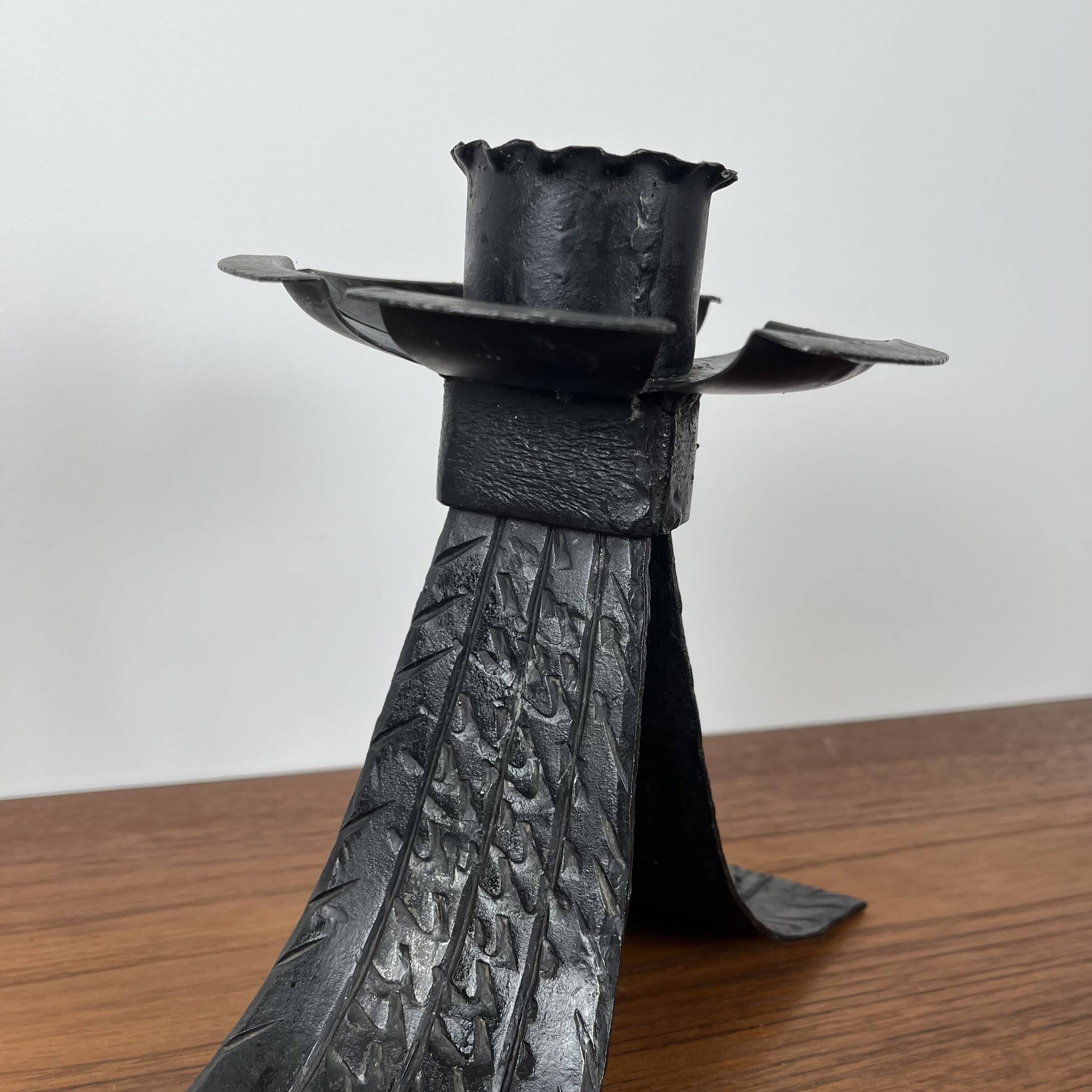 Vintage black wrought iron candle holder. 1960s/70s