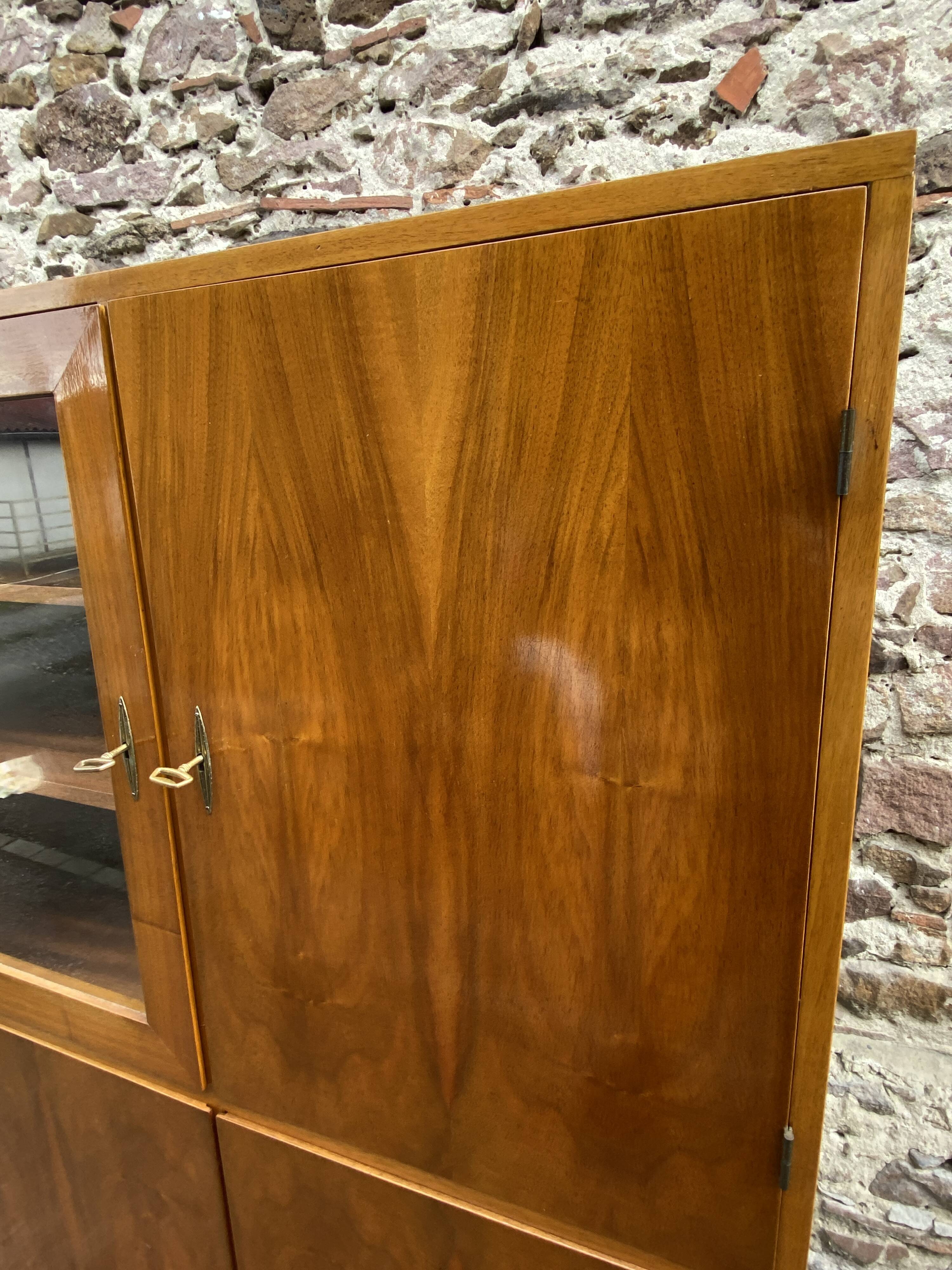 1950s French Art Deco Design Walnut Bookcase