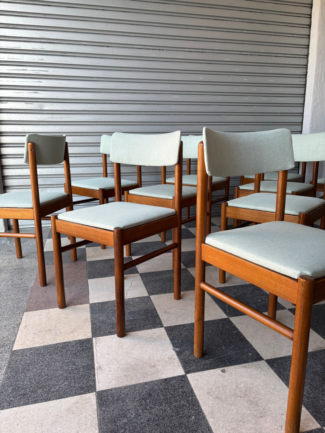 Set of 10 Baumann chairs in aqua green