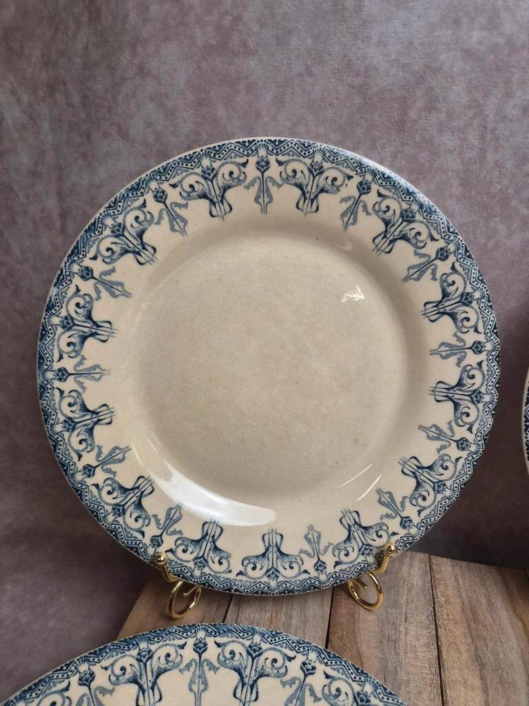 Set of 6 antique flat plates Gien – Terre de Fer – Bengal model