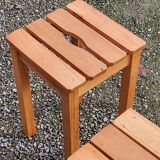 Set of 4 vintage stools in solid beech with slats